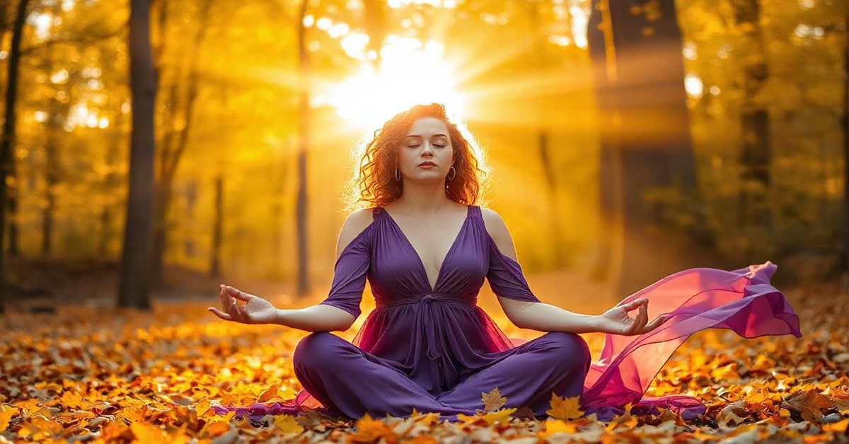 Featured -1 A serene person meditating in a glowing forest listening to your intuition